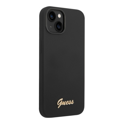 Чехол Guess для iPhone 14 Liquid Silicone Gold Metal logo (GUHCP14SSLSMK) Черный