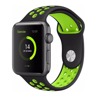 Ремешок для Apple Watch 42/44 mm Nike+ Silicone Sport Band Чёрно-салатовый