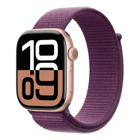 Apple Watch Series 10, 46 мм корпус из алюминия цвета «Rose Gold», ремешок Sport Loop цвета «Plum»