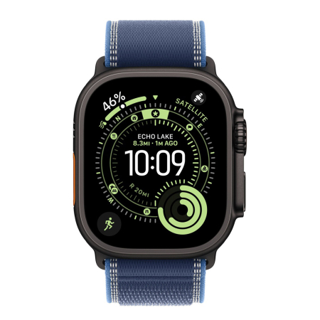 Apple Watch Ultra 3 (2025), 49 мм корпус из титана цвета «Black», ремешок Trail Loop размера S/M цвета «Blue/Bright Blue»