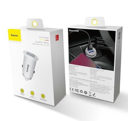 АЗУ Baseus 2 USB Quick Charger 30W Circular Plastic A+A Dual QC3.0 (CCALL-YD02) Белый