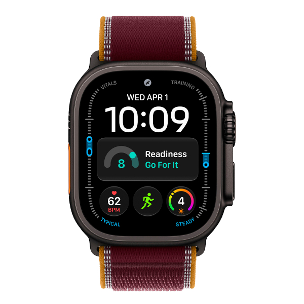 Apple Watch Ultra 4, 49 мм корпус из титана цвета «Black», ремешок Trail Loop цвета «Burgundy» размера M/L